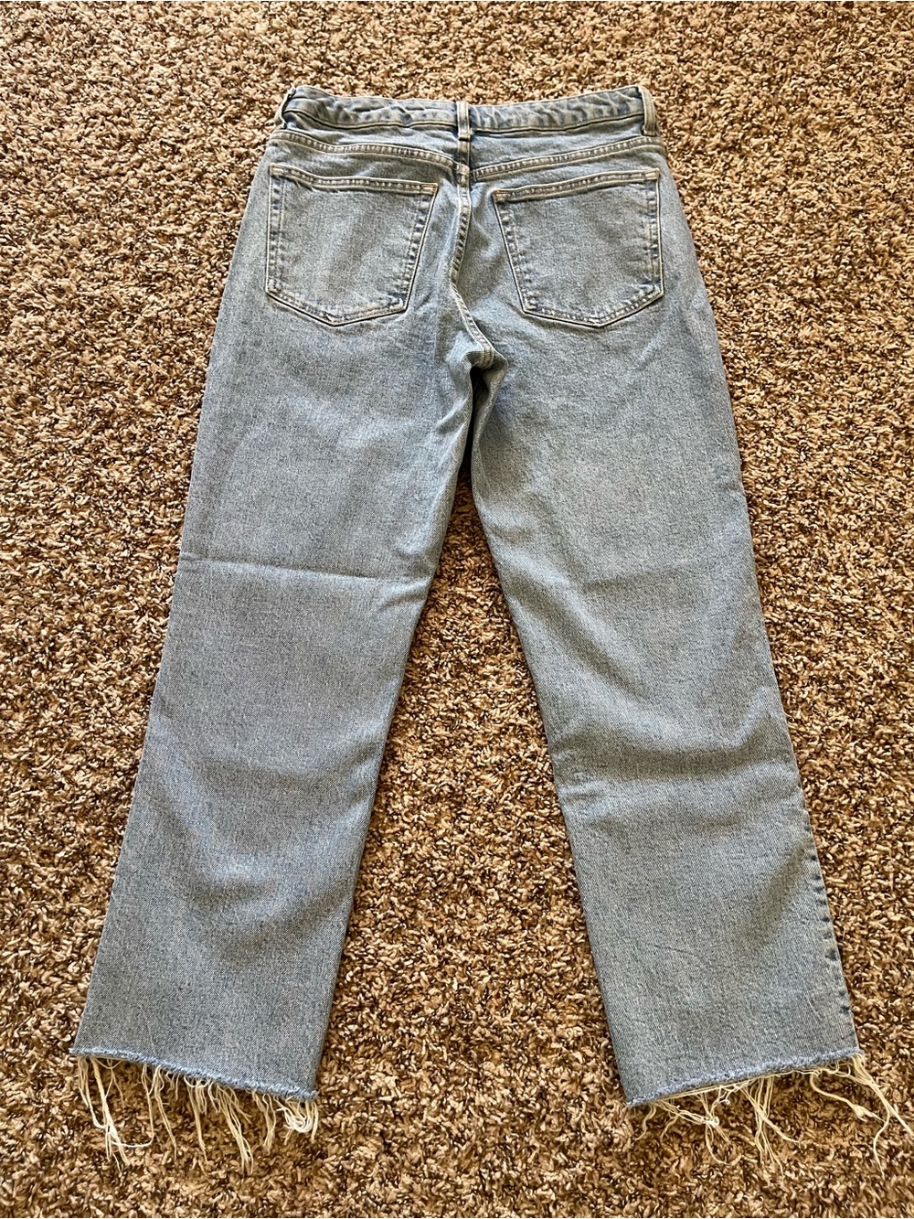 Topshop High Rise Straight Leg Jeans Size 30 Light Wash Raw Hem Frayed Denim - Picture 2 of 6